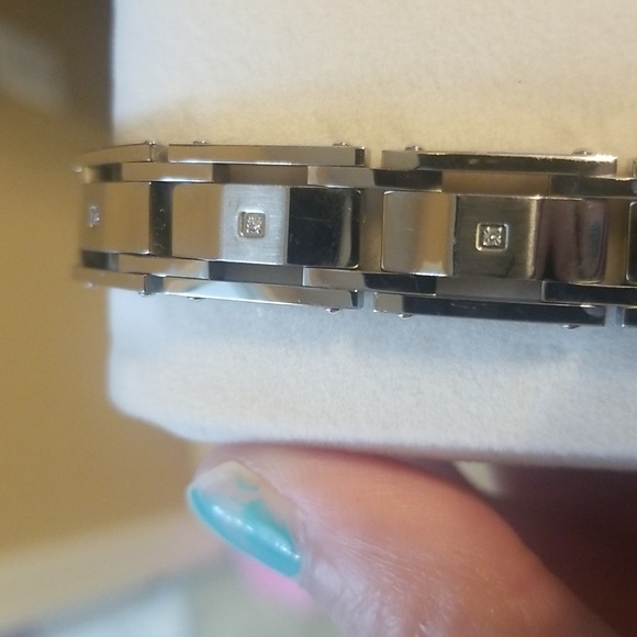 Mens stainless steel bracelet with diamonds - Picture 2 of 3